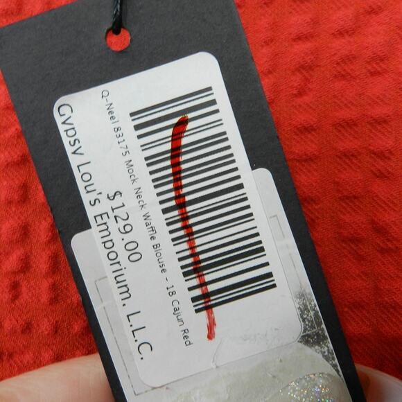 Q Neel Mock Neck Waffle Blouse Cajun Red Sz 18 Textured Knit Dolman Tunic Top - Picture 2 of 10